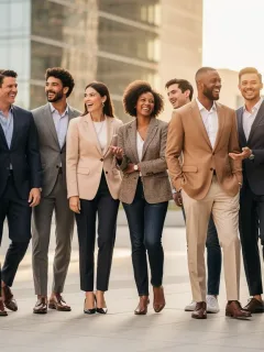 Models showcasing stylish smart casual blazers in an urban environment
