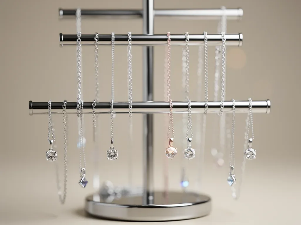 Multi-tiered jewelry stand with untangled necklaces
