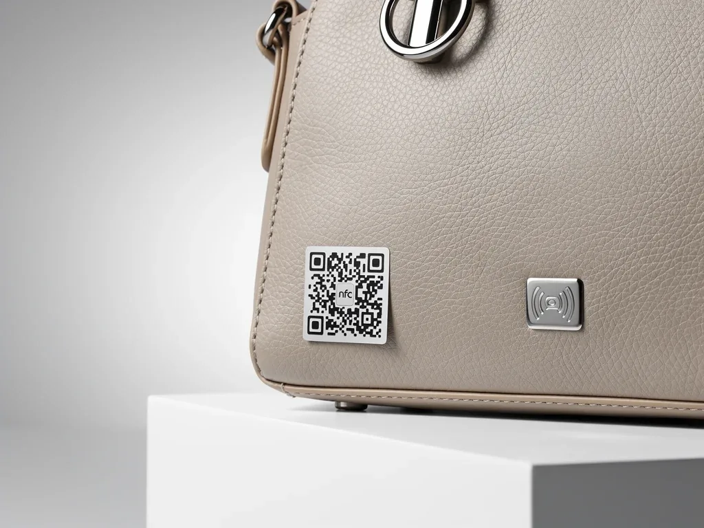 Casual handbag with integrated blockchain authentication chip.