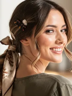Woman with elegant hair accessories for a polished everyday look