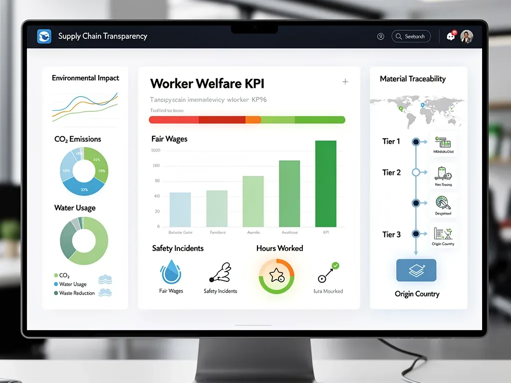 Digital dashboard showing supply chain transparency metrics and data visualizations.
