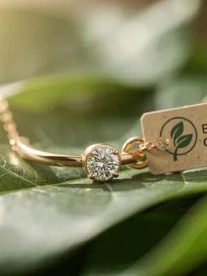 Delicate necklace with lab-grown diamond and recycled gold, eco-certified