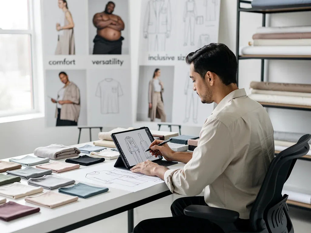 Fashion designer creating gender-neutral garment sketches
