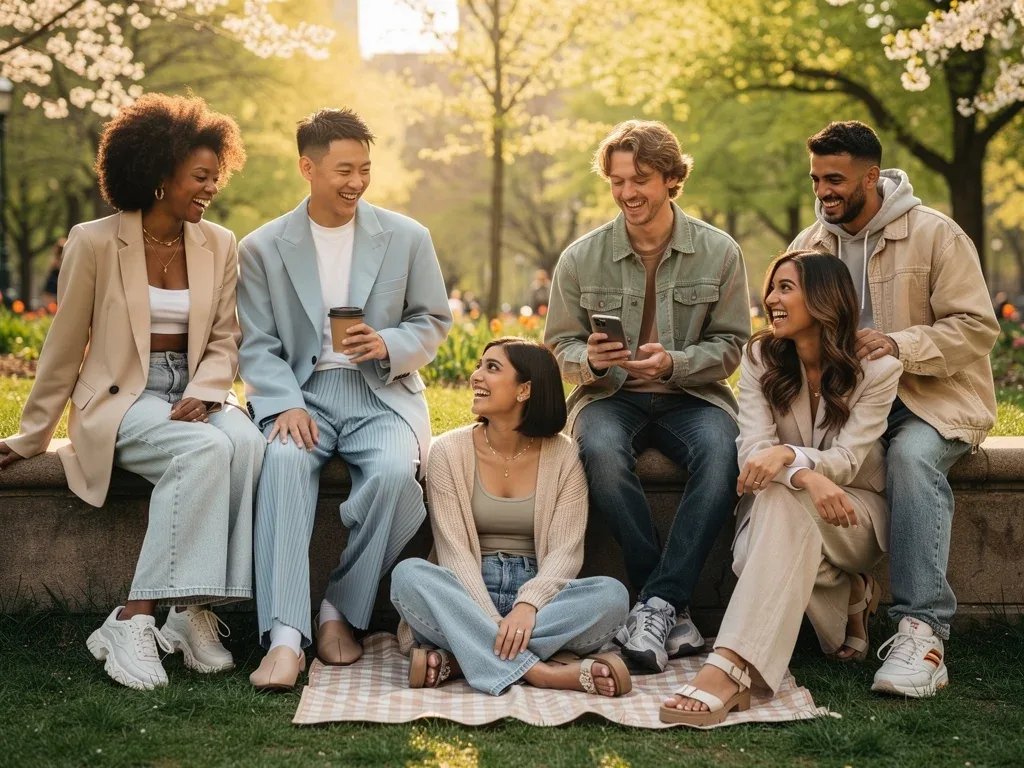 Friends showcasing diverse spring 2026 casual fashion trends