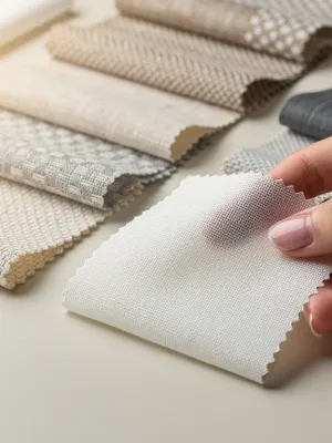 Close-up of cotton and blended fabric swatches for casual clothing