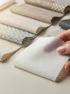 Close-up of cotton and blended fabric swatches for casual clothing