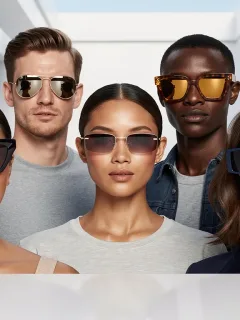 Diverse individuals modeling sunglasses for various face shapes, 2026 trends