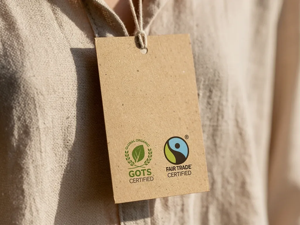 Sustainable fashion certifications on garment tag