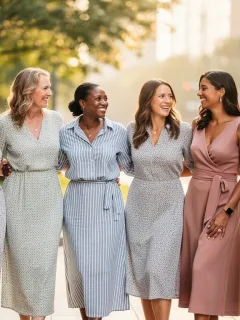 Diverse women in stylish 2026 casual dresses, showcasing comfort and versatility outdoors.