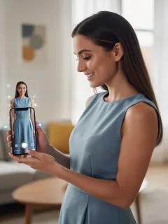 Woman using AR app to virtually try on clothes at home
