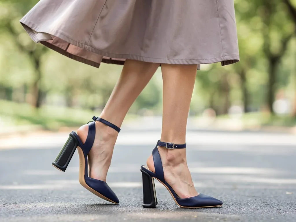 Elegant ankle straps and heel protectors on stylish heels
