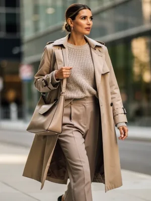Woman in an effortlessly chic layered casual outfit walking on a city street.