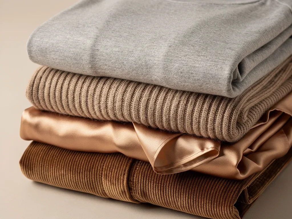 Assortment of textured fabrics for casual outfits.