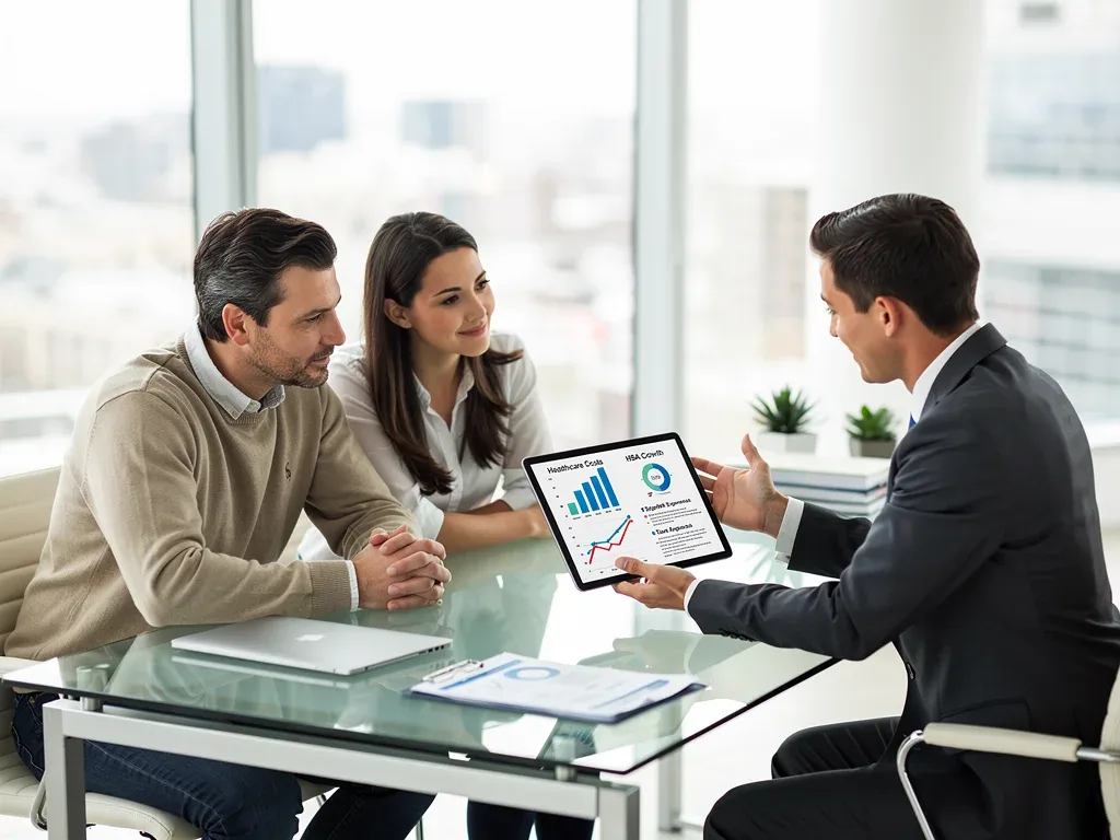 Financial advisor discussing HSA benefits and tax advantages with clients