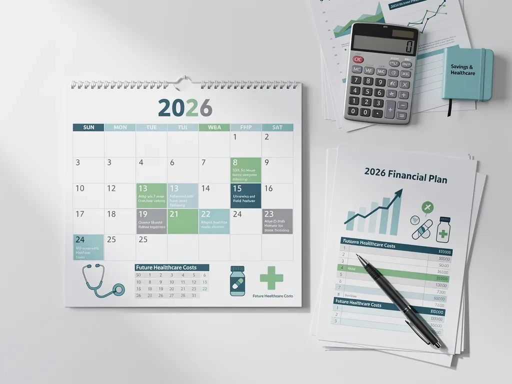 Calendar for 2026 with financial tools, representing future HSA planning