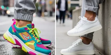 Retro running shoe and classic court sneaker side-by-side, emphasizing comfort for daily wear