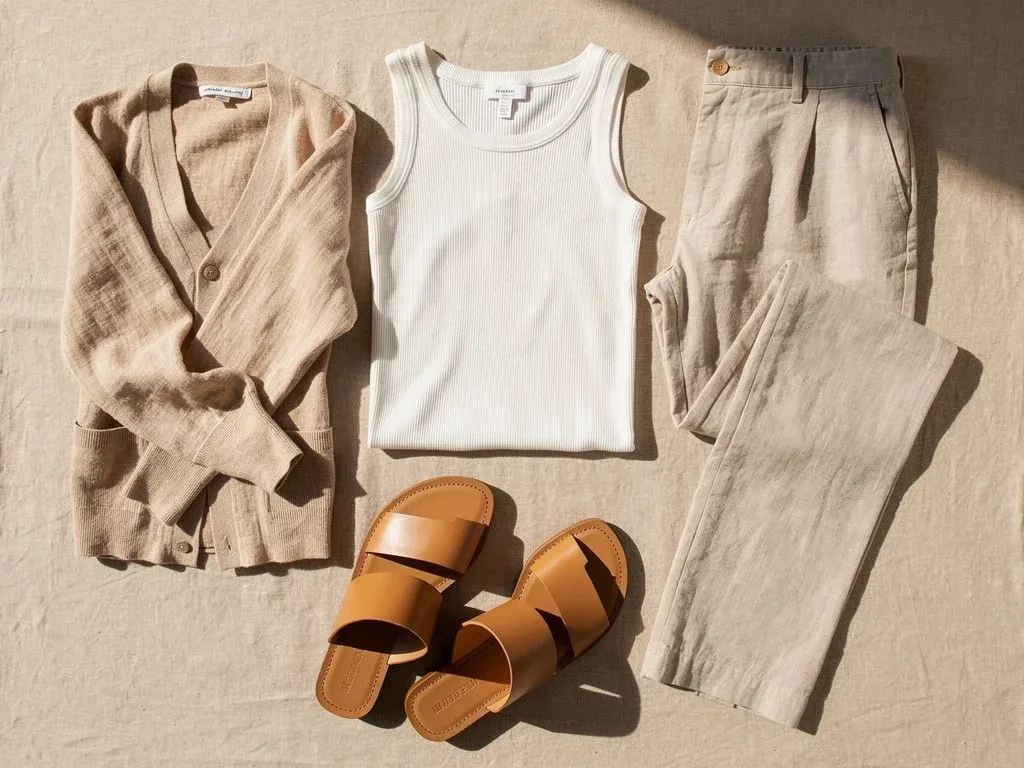 Spring-to-summer capsule wardrobe featuring lightweight linen-blend pieces