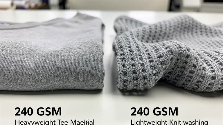 Heavyweight tee vs. lightweight knit 240 GSM fabric after multiple washes, showing shape retention differences.