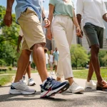 Diverse Americans in 2026 casual footwear, city park setting