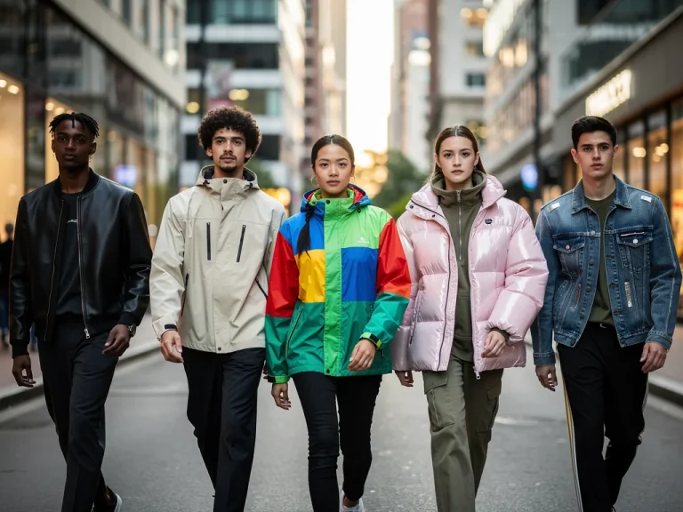 Diverse models showcasing the latest 2026 casual jacket releases in an urban environment, highlighting style and functional design.