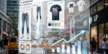 AI interface predicting US casual fashion trends with data visualizations