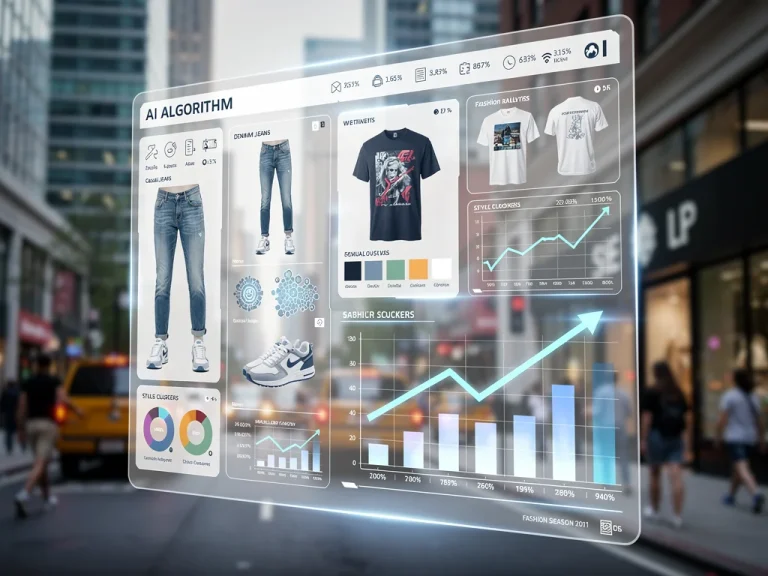 AI interface predicting US casual fashion trends with data visualizations