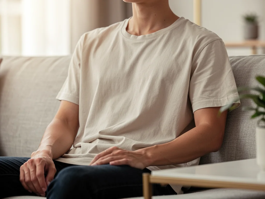 Person enjoying casual comfort in a soft cotton t-shirt