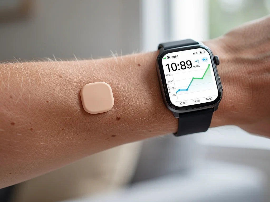 Advanced continuous glucose monitoring patch connected to a smartwatch