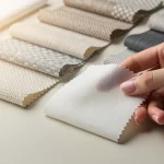 Close-up of cotton and blended fabric swatches for casual clothing