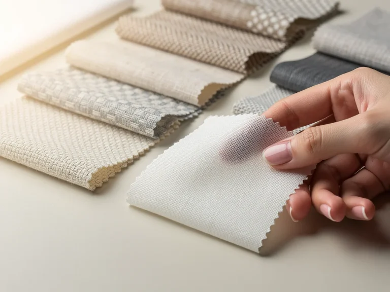 Close-up of cotton and blended fabric swatches for casual clothing