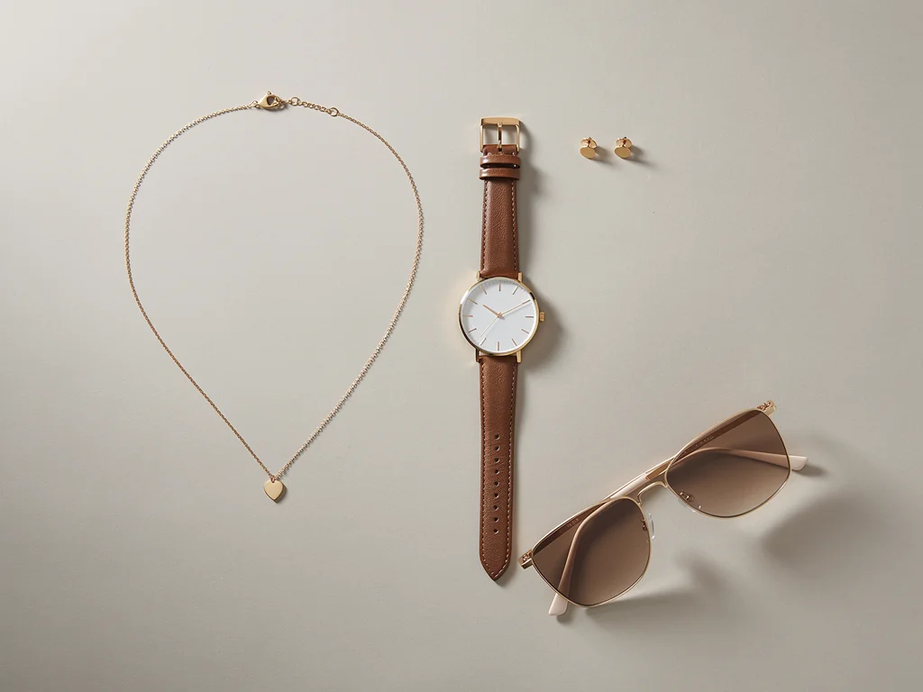 Flat lay of minimalist and chic accessories for casual outfits.