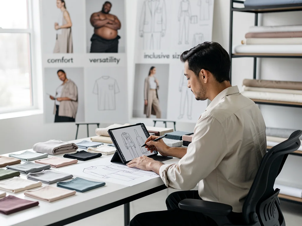 Fashion designer creating gender-neutral garment sketches