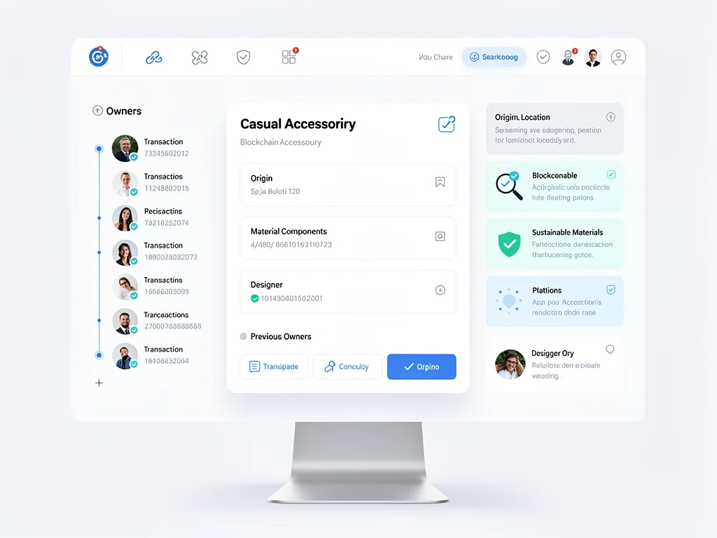 Blockchain ledger displaying provenance and ownership for a casual accessory.