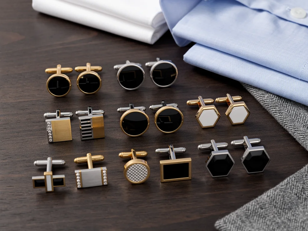 Diverse cufflink styles and materials for professional wear