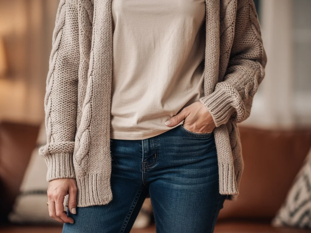Person demonstrating effective layering with a cardigan