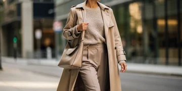 Woman in an effortlessly chic layered casual outfit walking on a city street.