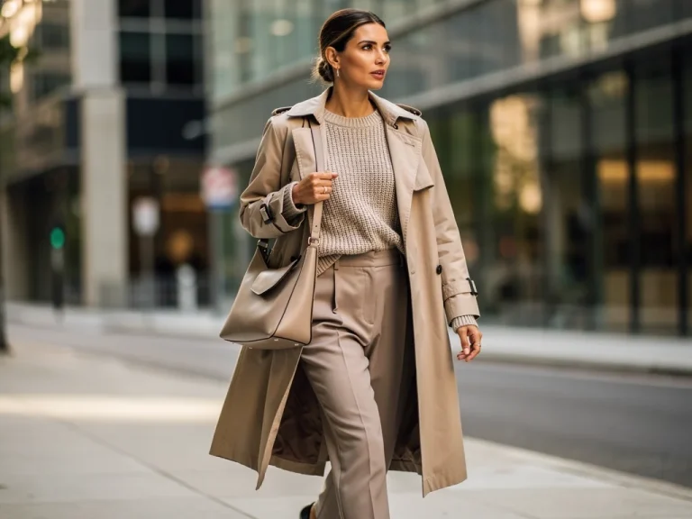 Woman in an effortlessly chic layered casual outfit walking on a city street.