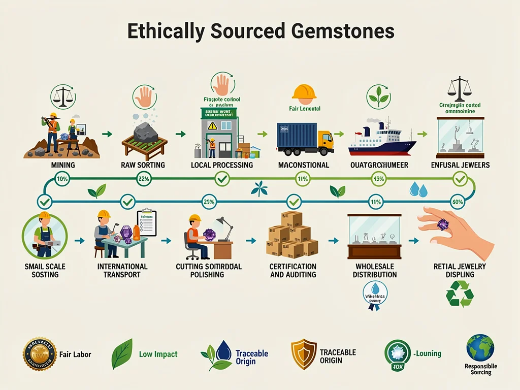 Infographic showing ethical gemstone supply chain with certification points