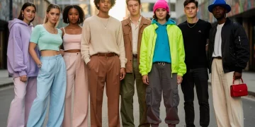 Gen Z individuals in diverse casual outfits featuring new color combinations.