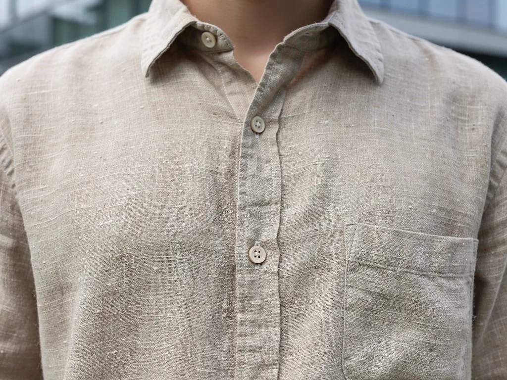 Close-up of hemp casual shirt fabric texture
