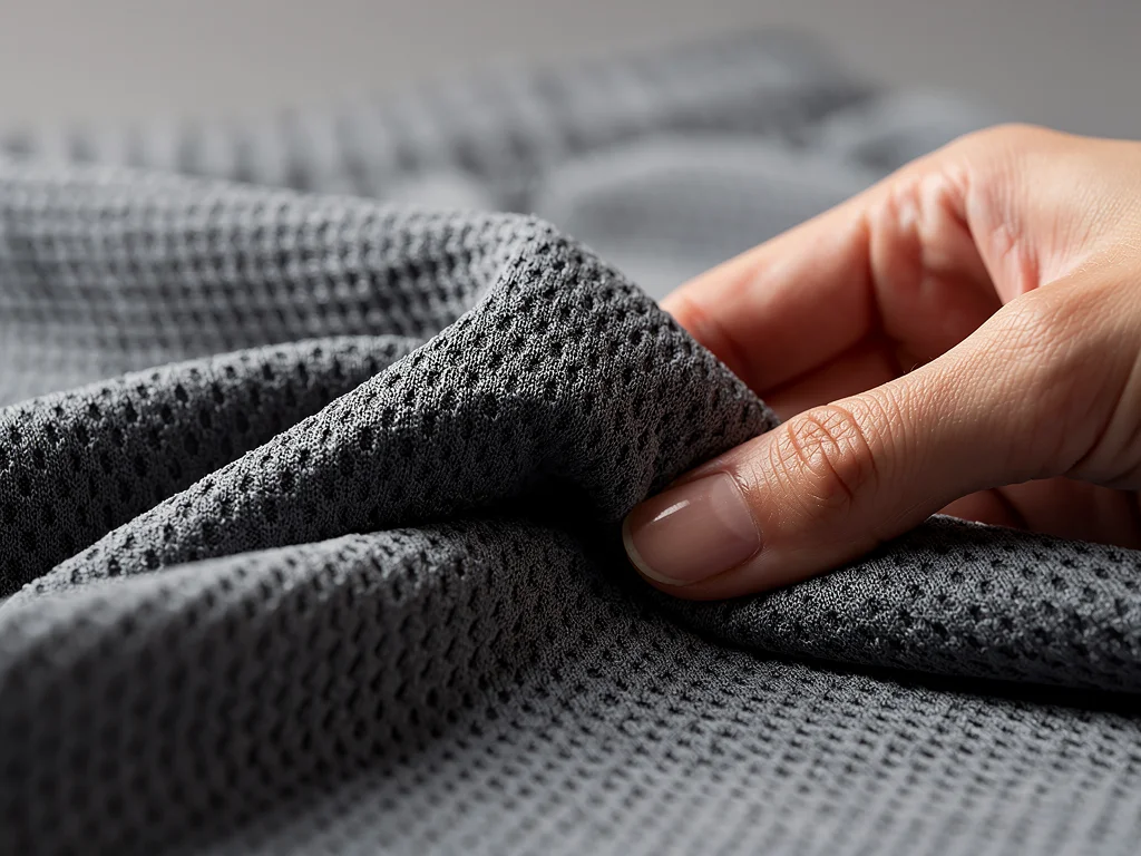 Close-up of durable, soft athleisure jogger fabric after extensive washing.