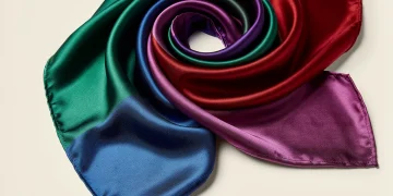 Luxurious silk scarf draped elegantly, symbolizing quality and lasting style.