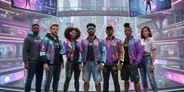 Avatars in a metaverse city wearing digital casual fashion, representing future opportunities.