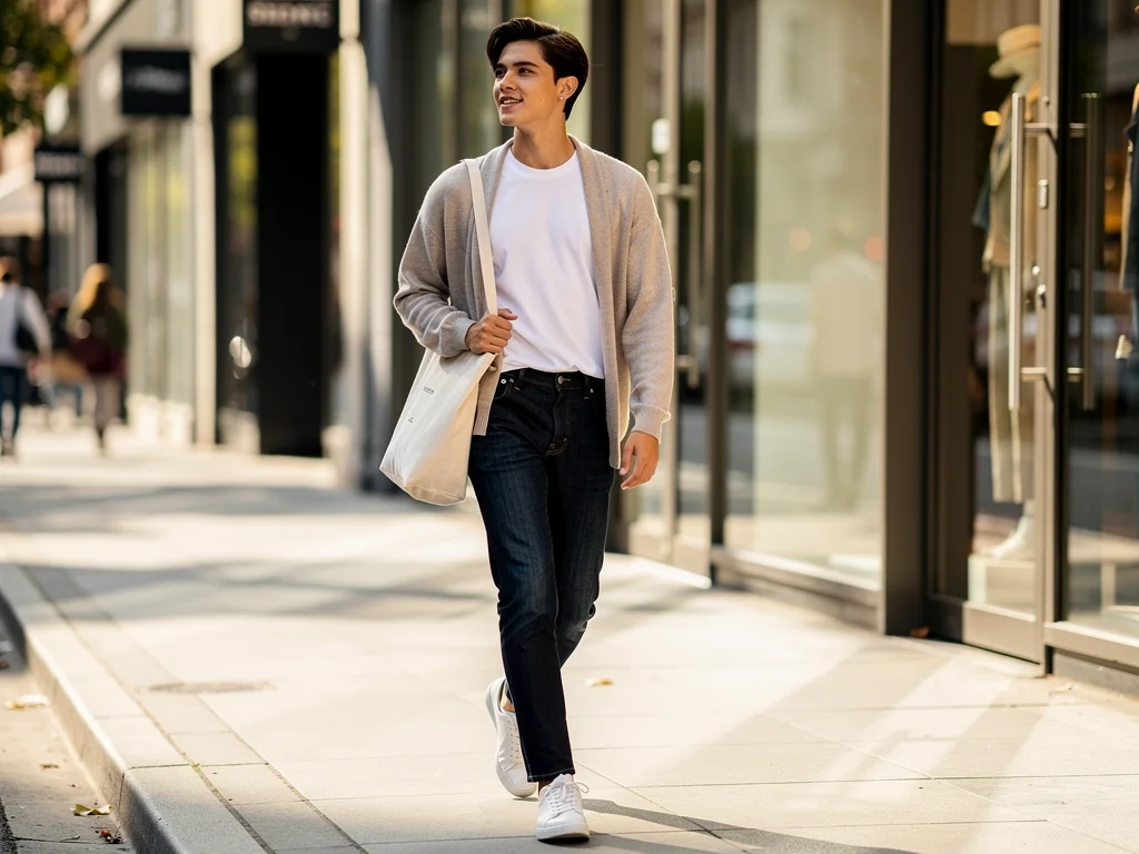 Stylish individual in a minimalist casual outfit