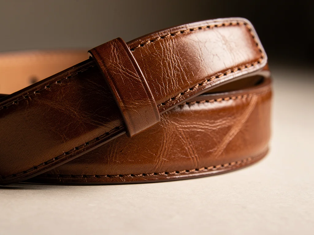 Close-up of minimalist leather belt