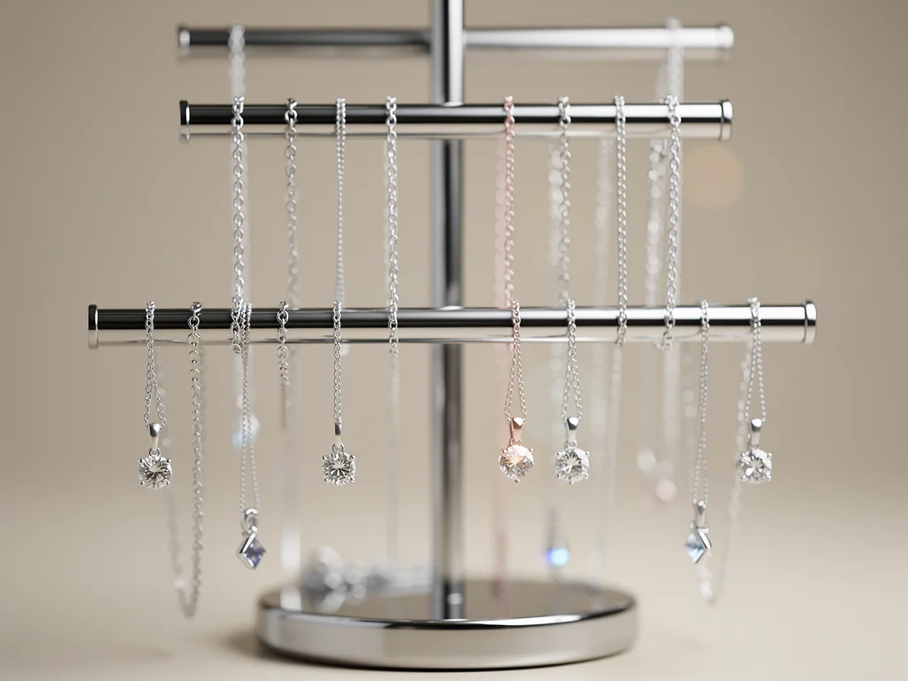 Multi-tiered jewelry stand with untangled necklaces