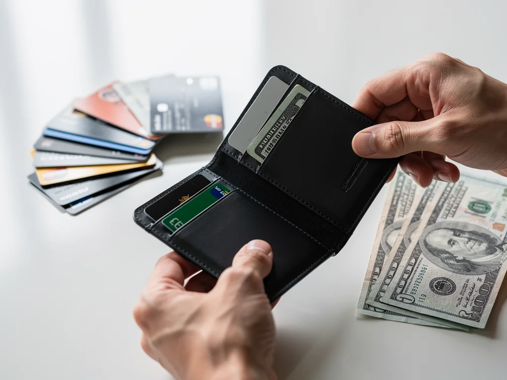 Organizing cards and cash in a secure, slim wallet