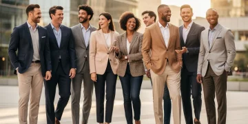 Models showcasing stylish smart casual blazers in an urban environment
