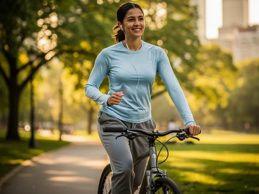Active person in smart fabric apparel, demonstrating moisture-wicking and temperature regulation.