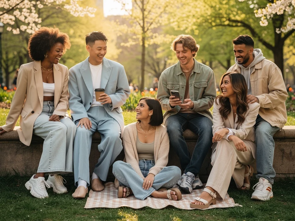 Friends showcasing diverse spring 2026 casual fashion trends